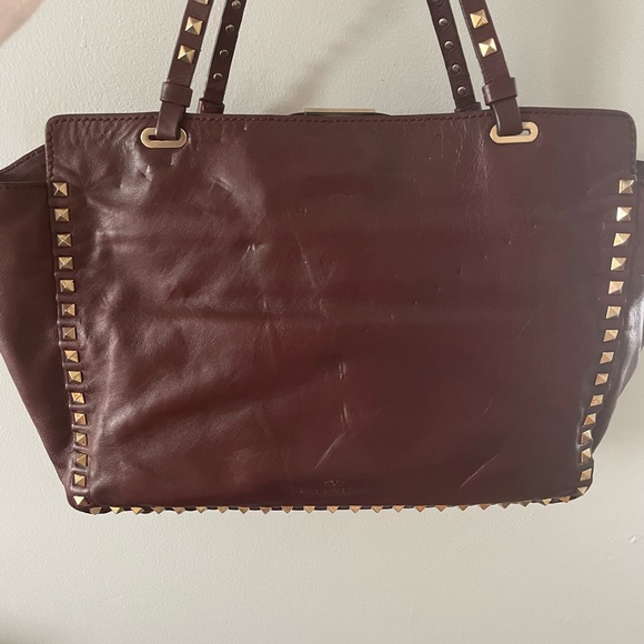 Valentino Burgundy Studded Leather Tote Bag - Picture 3 of 4